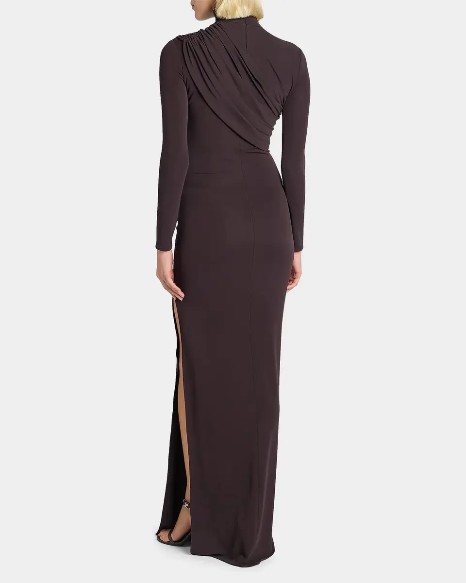 Courrèges Turtleneck Twisted Jersey Long-Sleeve Gown | Thumbnail 3