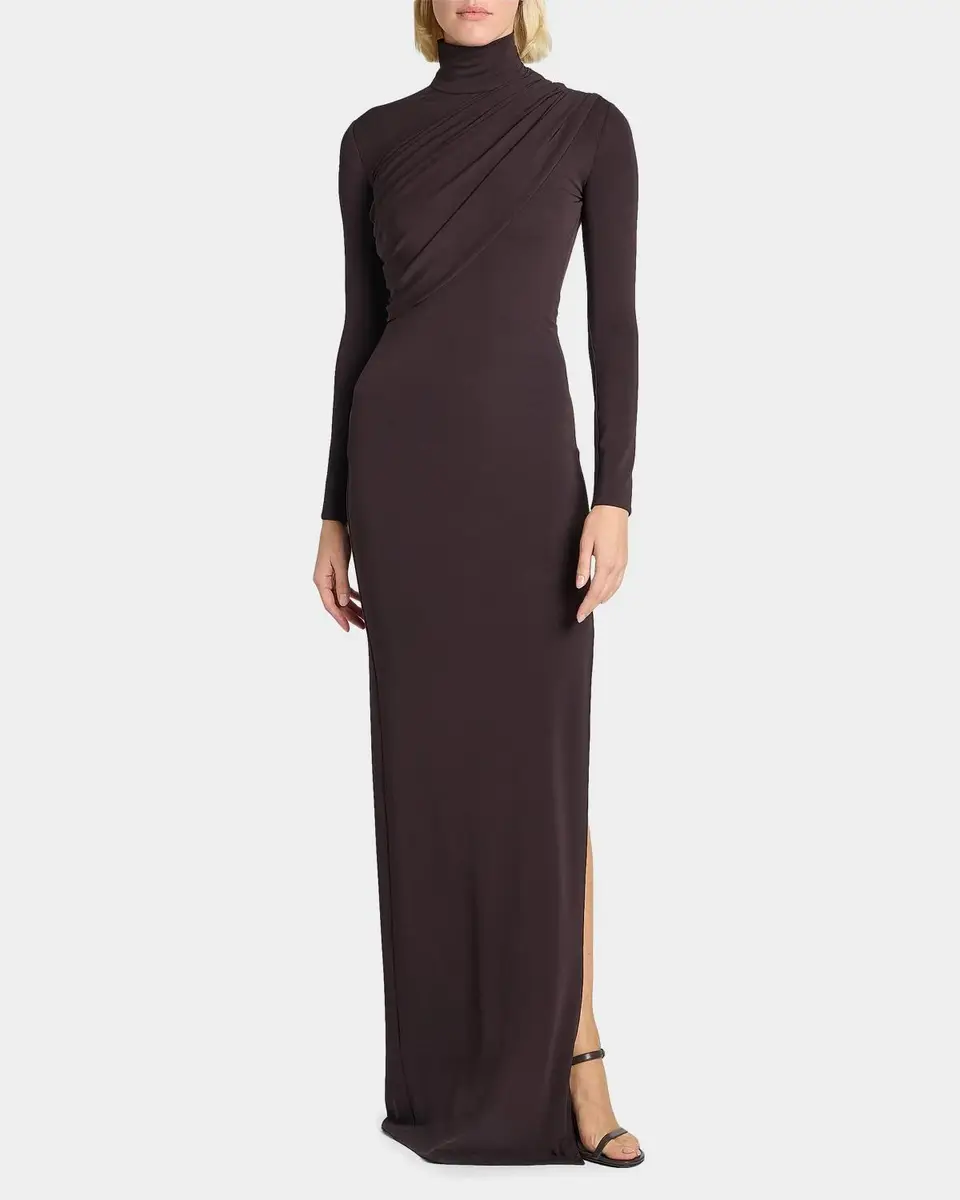 Courrèges Turtleneck Twisted Jersey Long-Sleeve Gown | Thumbnail 4