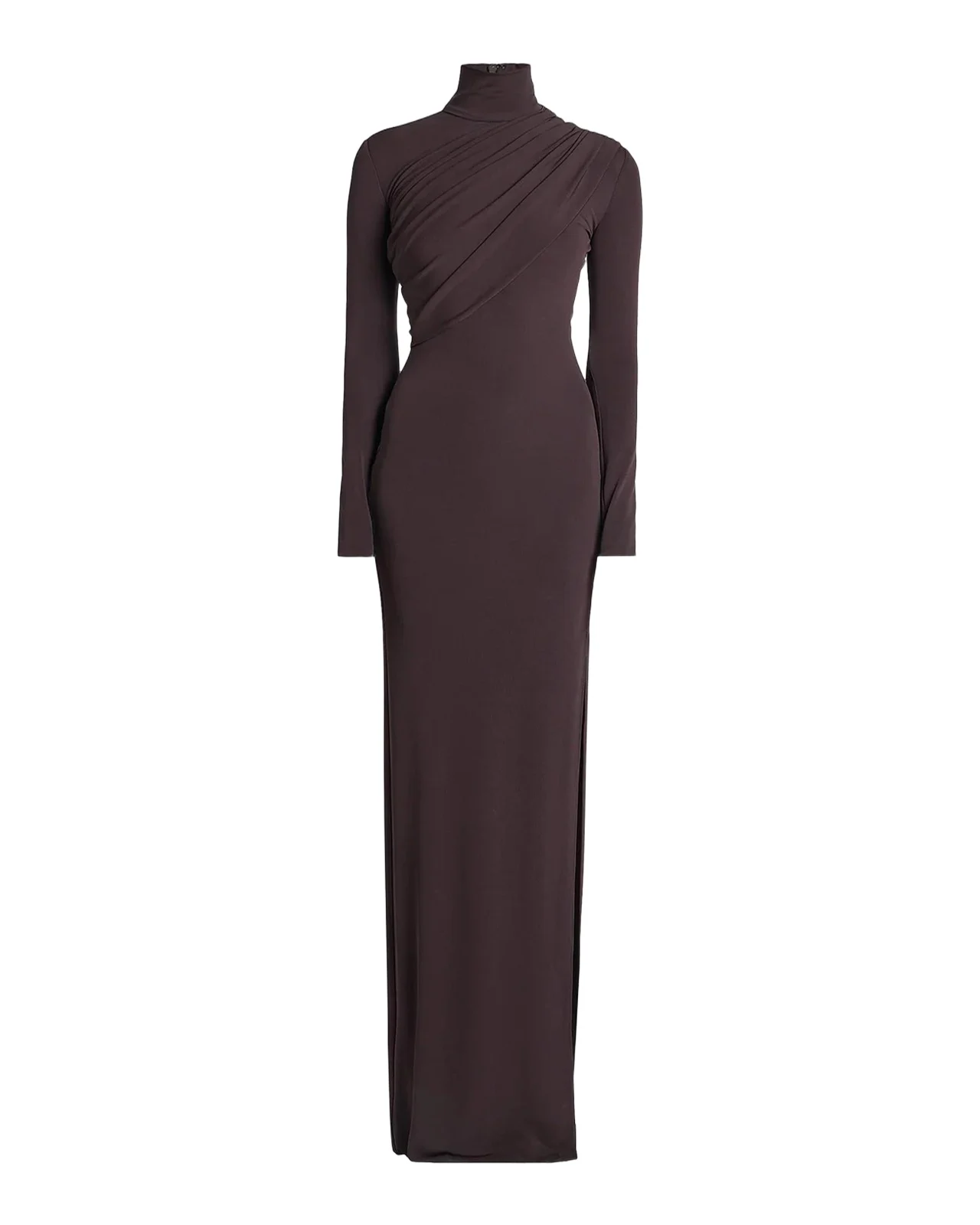 Turtleneck Twisted Jersey Long-Sleeve Gown