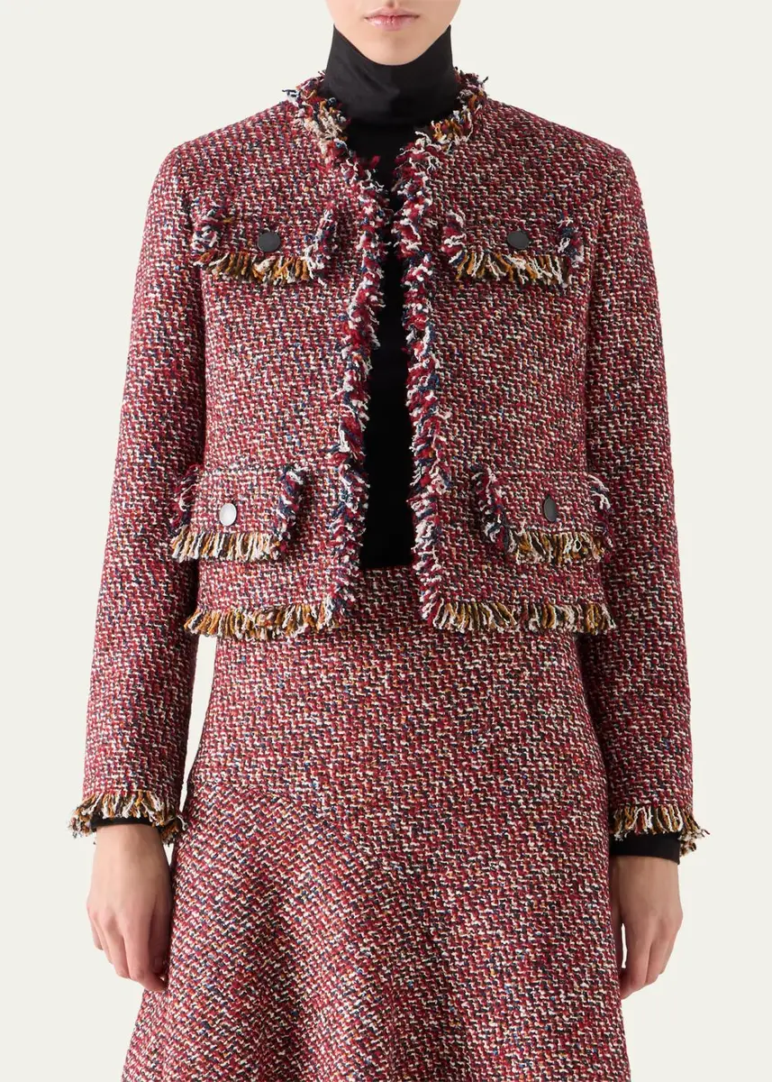 Akris punto Fringed Tweed Open Short Jacket | Thumbnail 4 Akris punto Fringed Tweed Open Short Jacket | Thumbnail 4