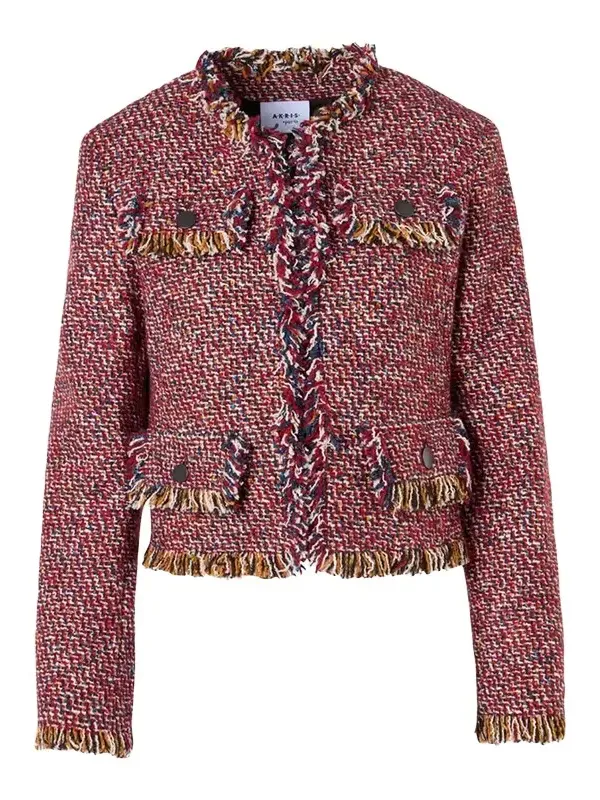 Akris punto Fringed Tweed Open Short Jacket