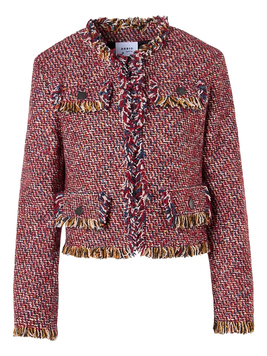 Akris punto Fringed Tweed Open Short Jacket
