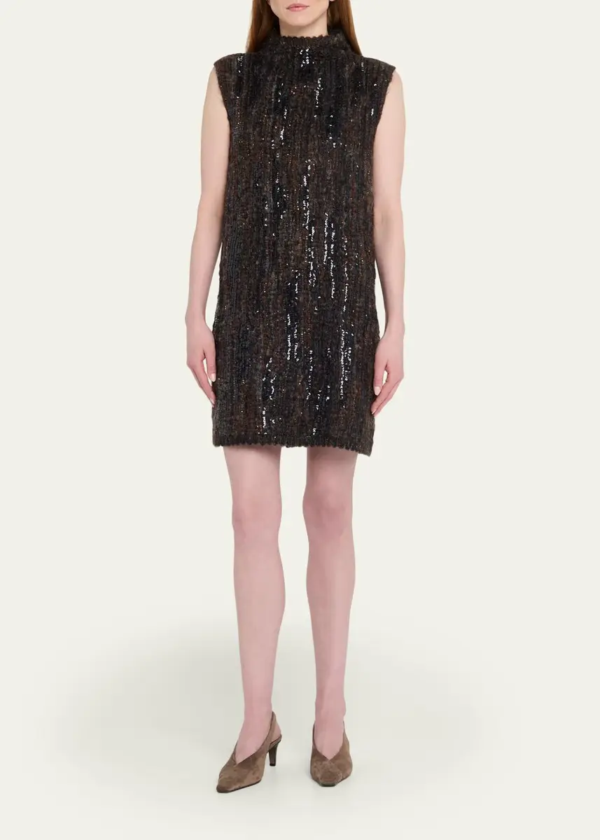Brunello Cucinelli Sequined Boucle Knit Sleeveless Mini Dress | Thumbnail 2 Brunello Cucinelli Sequined Boucle Knit Sleeveless Mini Dress | Thumbnail 2
