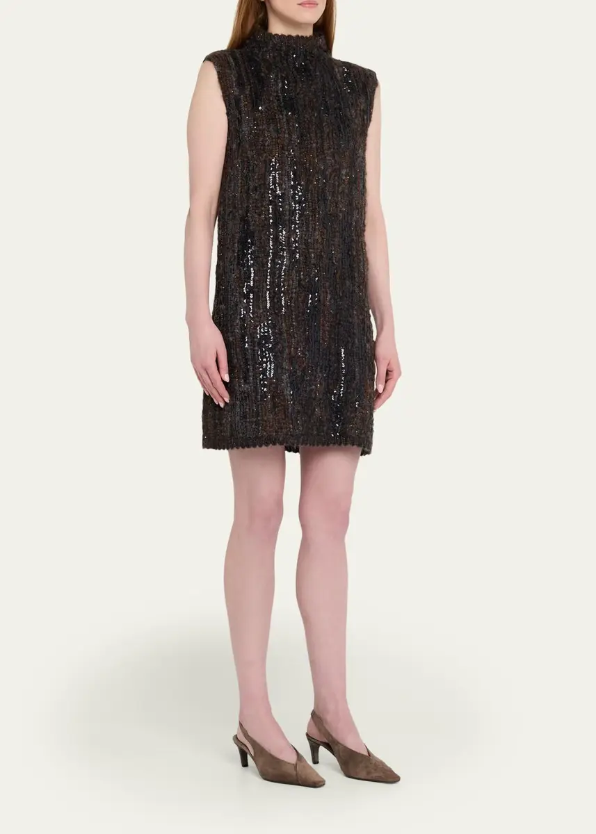 Brunello Cucinelli Sequined Boucle Knit Sleeveless Mini Dress | Thumbnail 4 Brunello Cucinelli Sequined Boucle Knit Sleeveless Mini Dress | Thumbnail 4