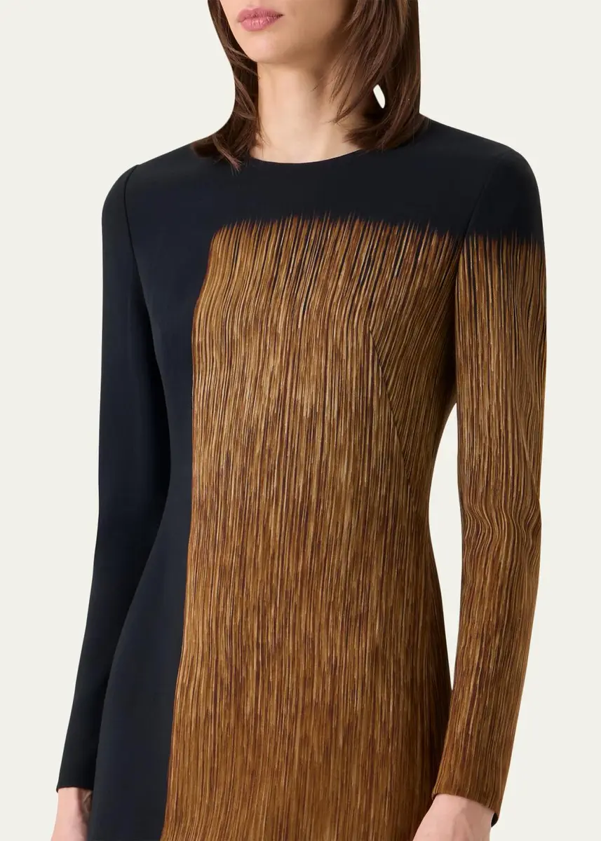 Akris Oro Lienzo Print Wool Crepe Long-Sleeve Midi Dress | Thumbnail 5