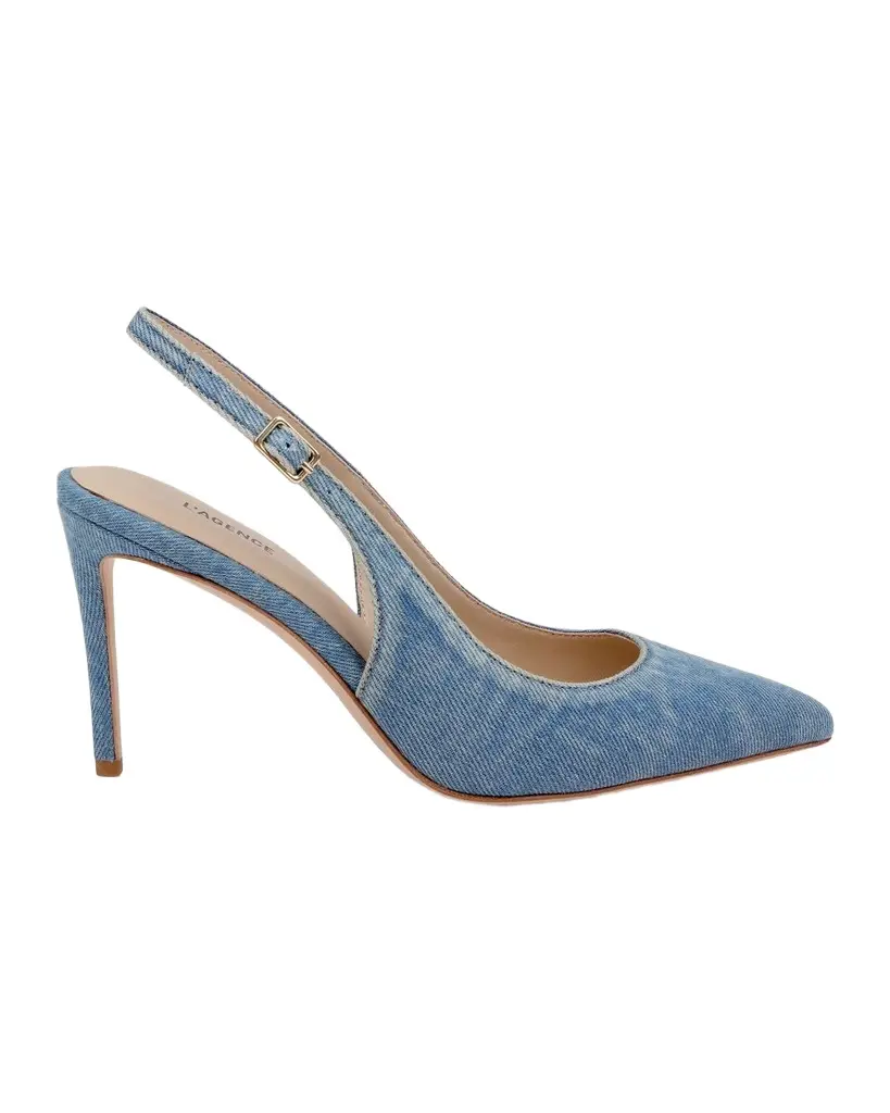 L'Agence 85mm Vichy Denim Slingback Pumps