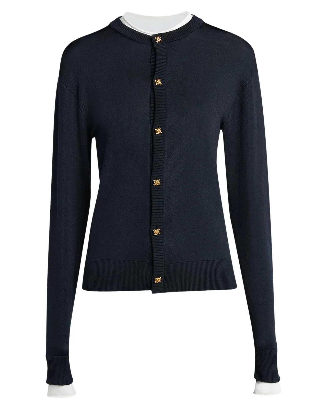 Silk Double Knit Crewneck Cardigan