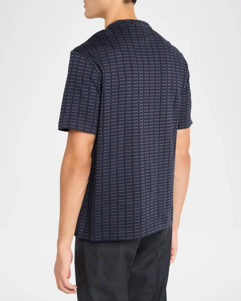 Emporio Armani Men's Micro-Rectangle Jacquard Crewneck T-Shirt | Thumbnail 3 Emporio Armani Men's Micro-Rectangle Jacquard Crewneck T-Shirt | Thumbnail 3