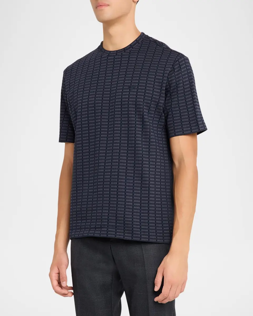 Emporio Armani Men's Micro-Rectangle Jacquard Crewneck T-Shirt | Thumbnail 4 Emporio Armani Men's Micro-Rectangle Jacquard Crewneck T-Shirt | Thumbnail 4