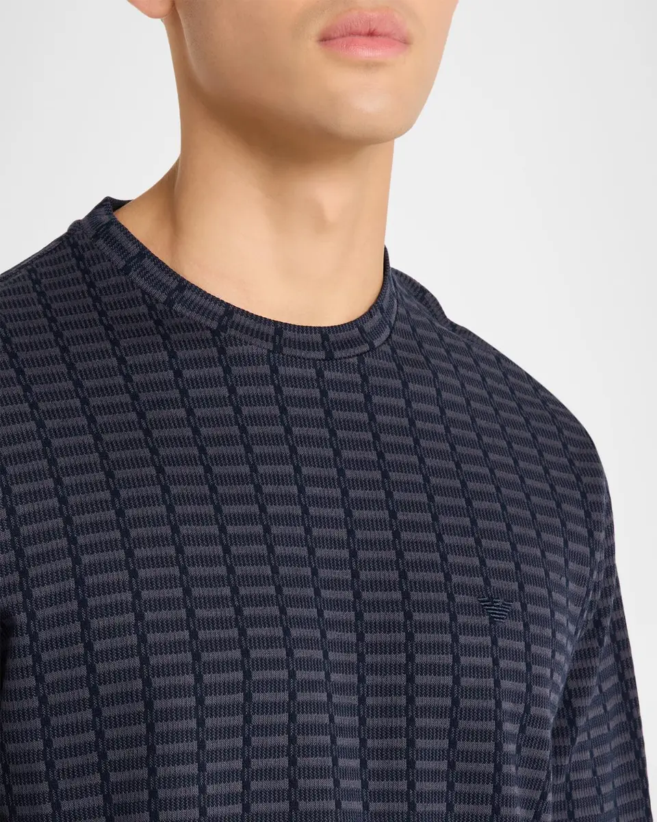 Emporio Armani Men's Micro-Rectangle Jacquard Crewneck T-Shirt | Thumbnail 5 Emporio Armani Men's Micro-Rectangle Jacquard Crewneck T-Shirt | Thumbnail 5