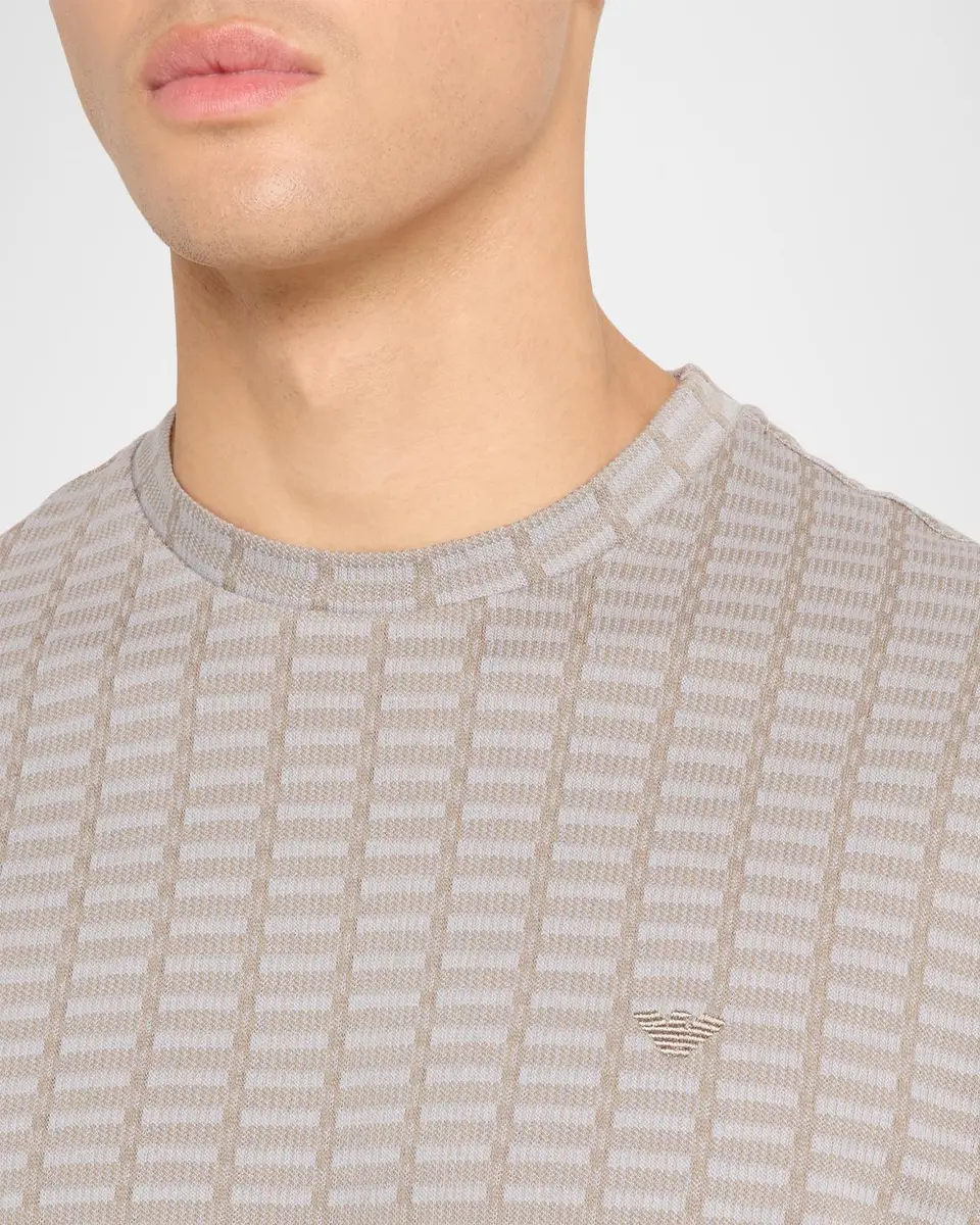 Emporio Armani Men's Micro-Rectangle Jacquard Crewneck T-Shirt | Thumbnail 5 Emporio Armani Men's Micro-Rectangle Jacquard Crewneck T-Shirt | Thumbnail 5