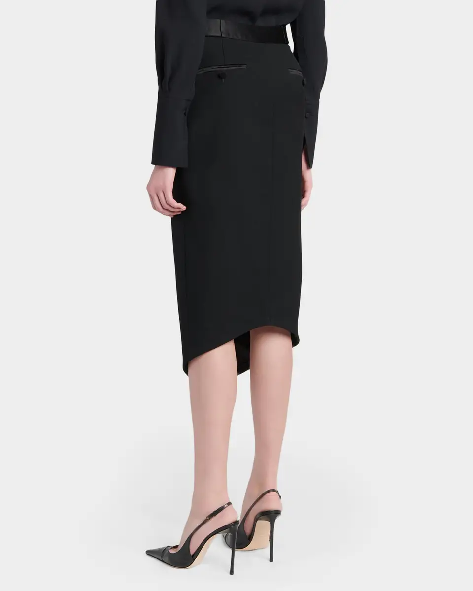 Tom Ford Satin-Trim Wool High-Low Slit Skirt | Thumbnail 3 Tom Ford Satin-Trim Wool High-Low Slit Skirt | Thumbnail 3