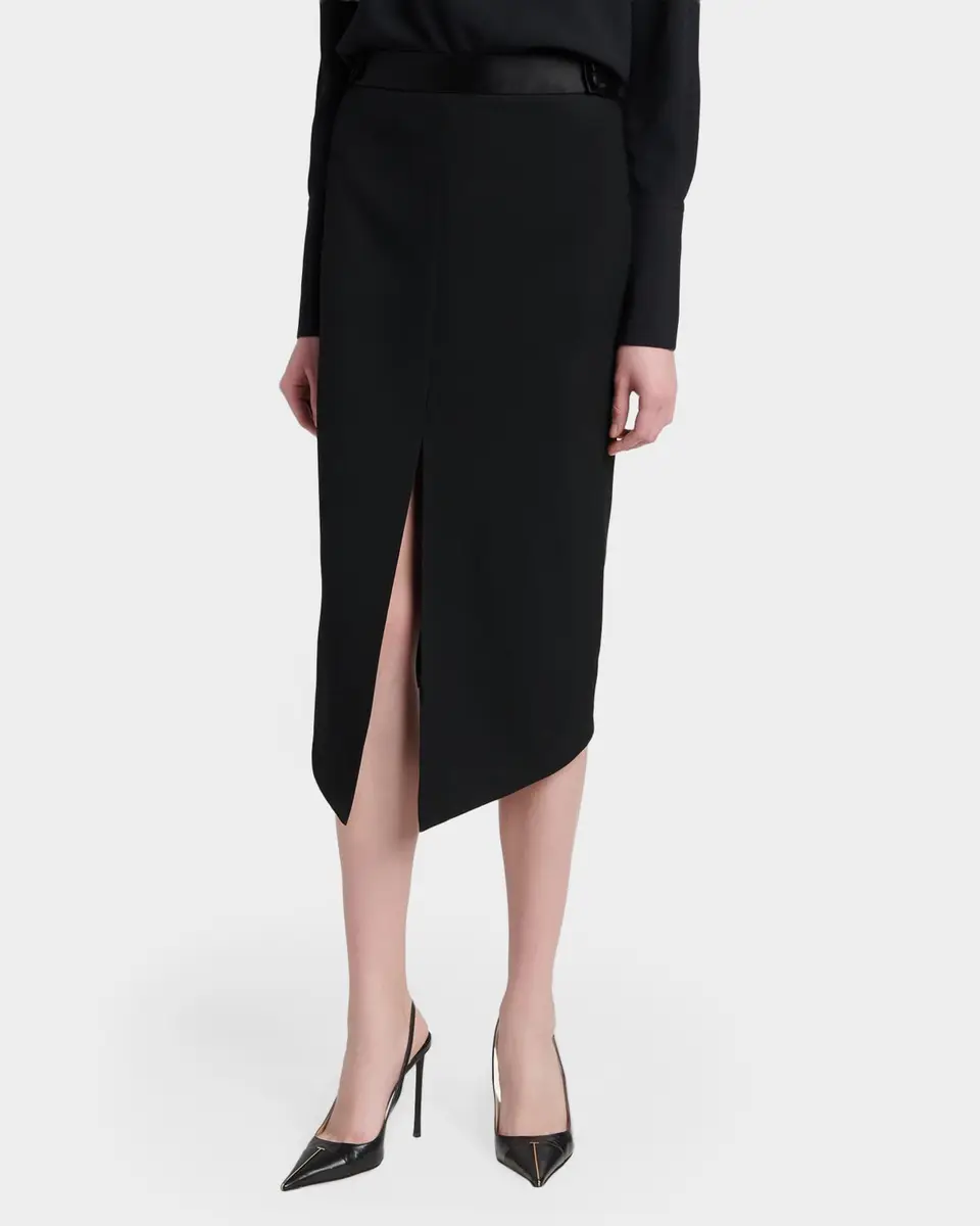 Tom Ford Satin-Trim Wool High-Low Slit Skirt | Thumbnail 4 Tom Ford Satin-Trim Wool High-Low Slit Skirt | Thumbnail 4