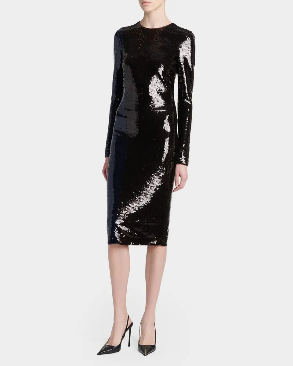 Tom Ford Sequined Long-Sleeve Midi Dress | Thumbnail 4 Tom Ford Sequined Long-Sleeve Midi Dress | Thumbnail 4
