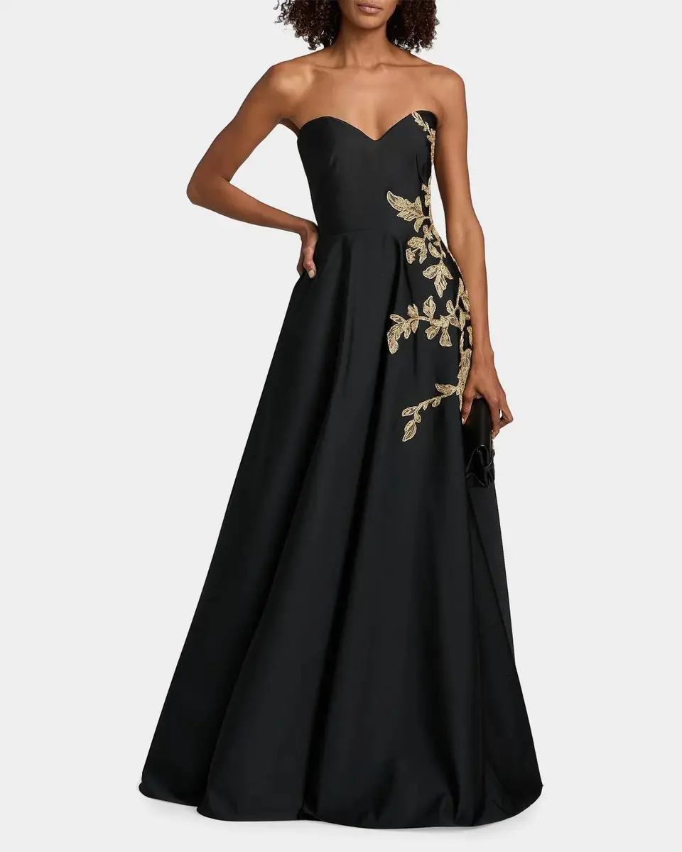 PAMELLA ROLAND Raffia Floral-Embroidered Faille Strapless Gown | Thumbnail 2 PAMELLA ROLAND Raffia Floral-Embroidered Faille Strapless Gown | Thumbnail 2