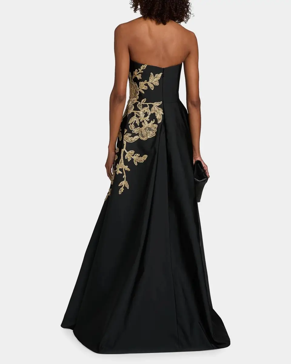 PAMELLA ROLAND Raffia Floral-Embroidered Faille Strapless Gown | Thumbnail 3 PAMELLA ROLAND Raffia Floral-Embroidered Faille Strapless Gown | Thumbnail 3