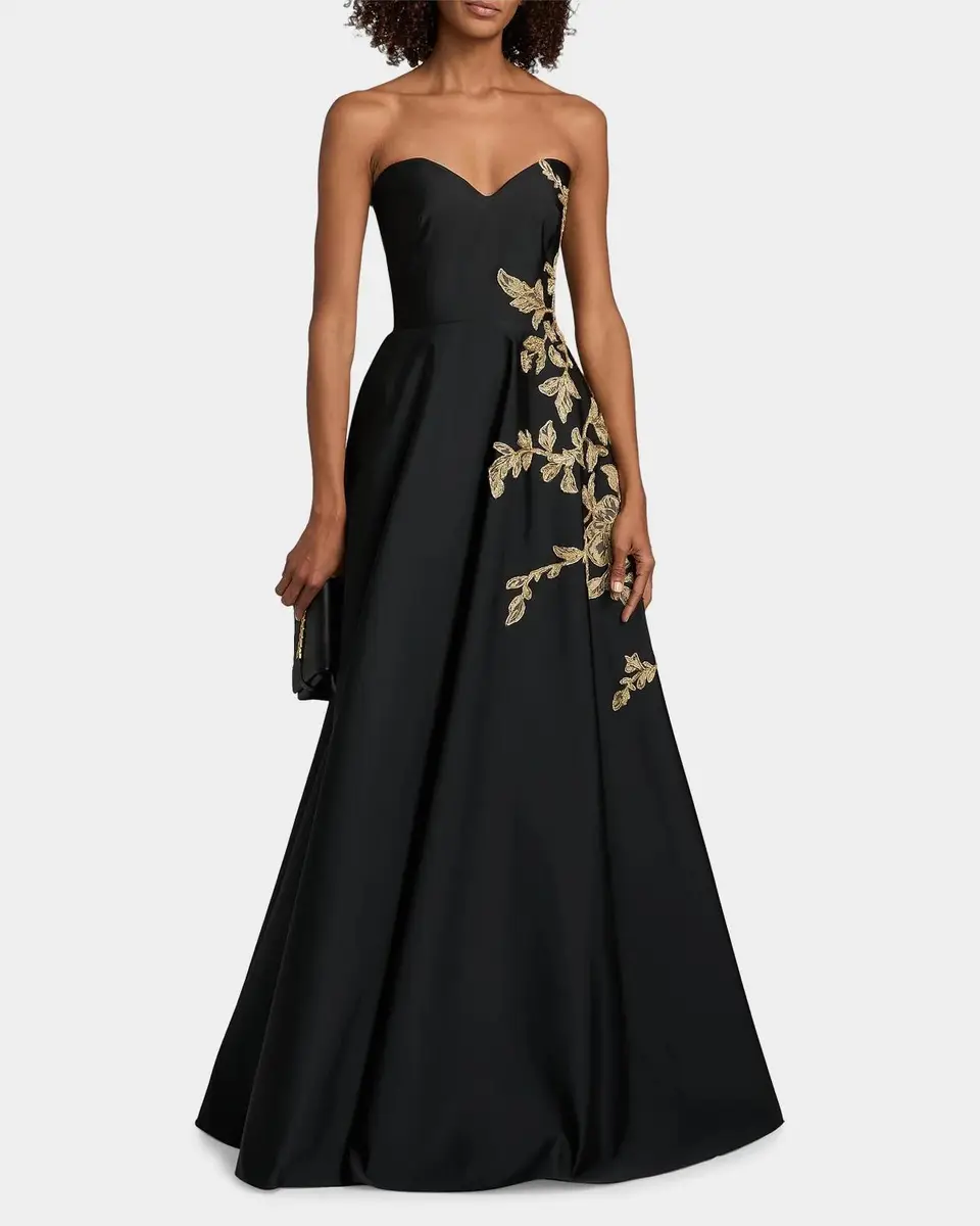 PAMELLA ROLAND Raffia Floral-Embroidered Faille Strapless Gown | Thumbnail 4 PAMELLA ROLAND Raffia Floral-Embroidered Faille Strapless Gown | Thumbnail 4