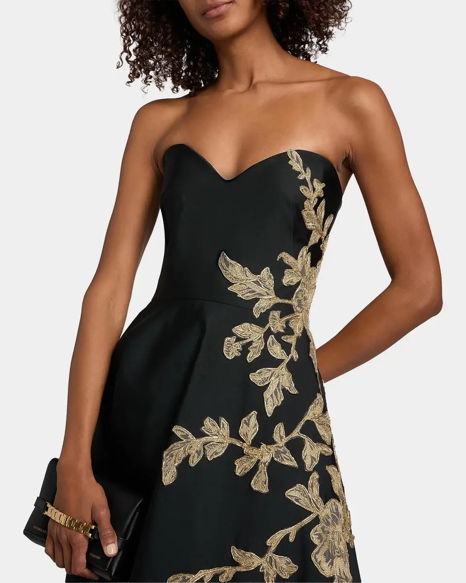 PAMELLA ROLAND Raffia Floral-Embroidered Faille Strapless Gown | Thumbnail 5 PAMELLA ROLAND Raffia Floral-Embroidered Faille Strapless Gown | Thumbnail 5
