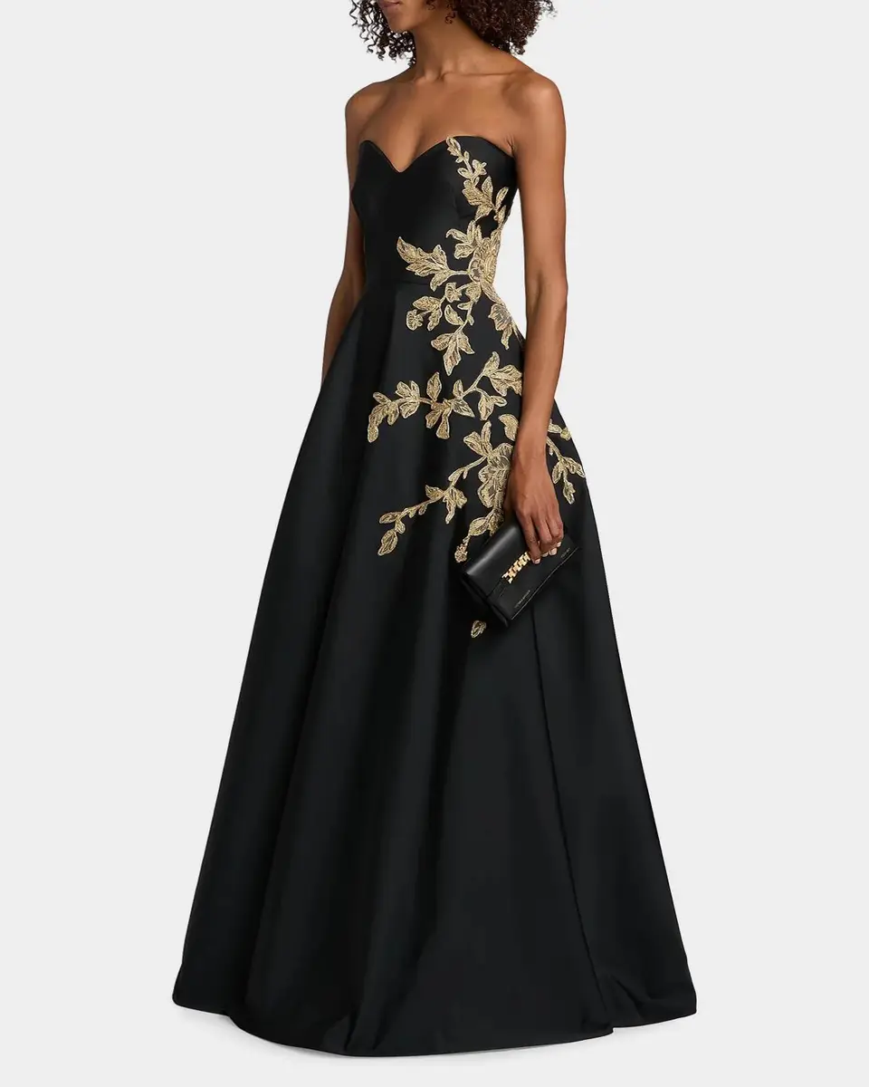 PAMELLA ROLAND Raffia Floral-Embroidered Faille Strapless Gown | Thumbnail 7 PAMELLA ROLAND Raffia Floral-Embroidered Faille Strapless Gown | Thumbnail 7