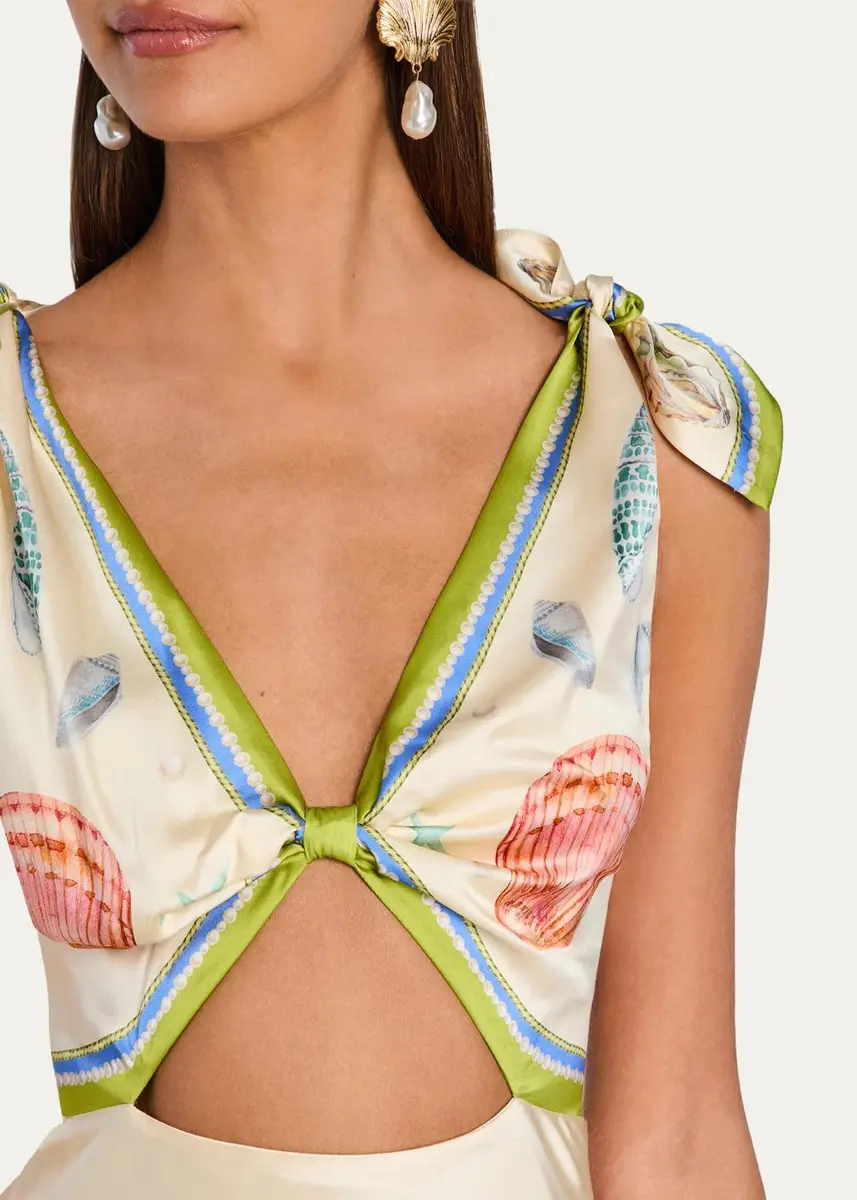 Retrofête Carlotte Seashell-Print Silk Satin Midi Dress | Thumbnail 5 Retrofête Carlotte Seashell-Print Silk Satin Midi Dress | Thumbnail 5