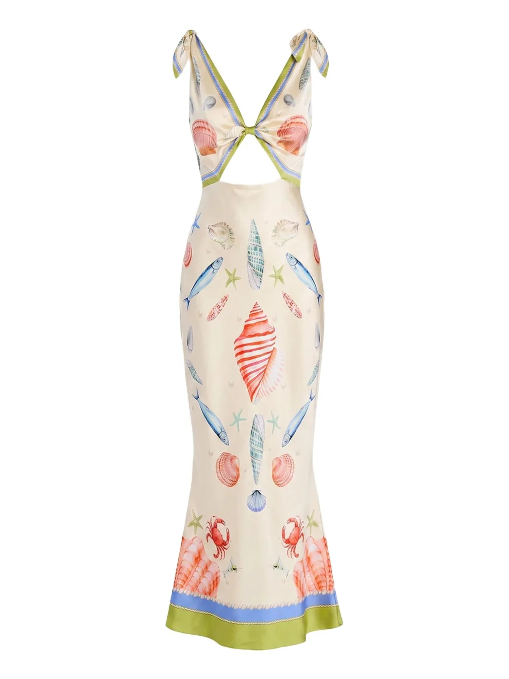 Carlotte Seashell-Print Silk Satin Midi Dress Carlotte Seashell-Print Silk Satin Midi Dress