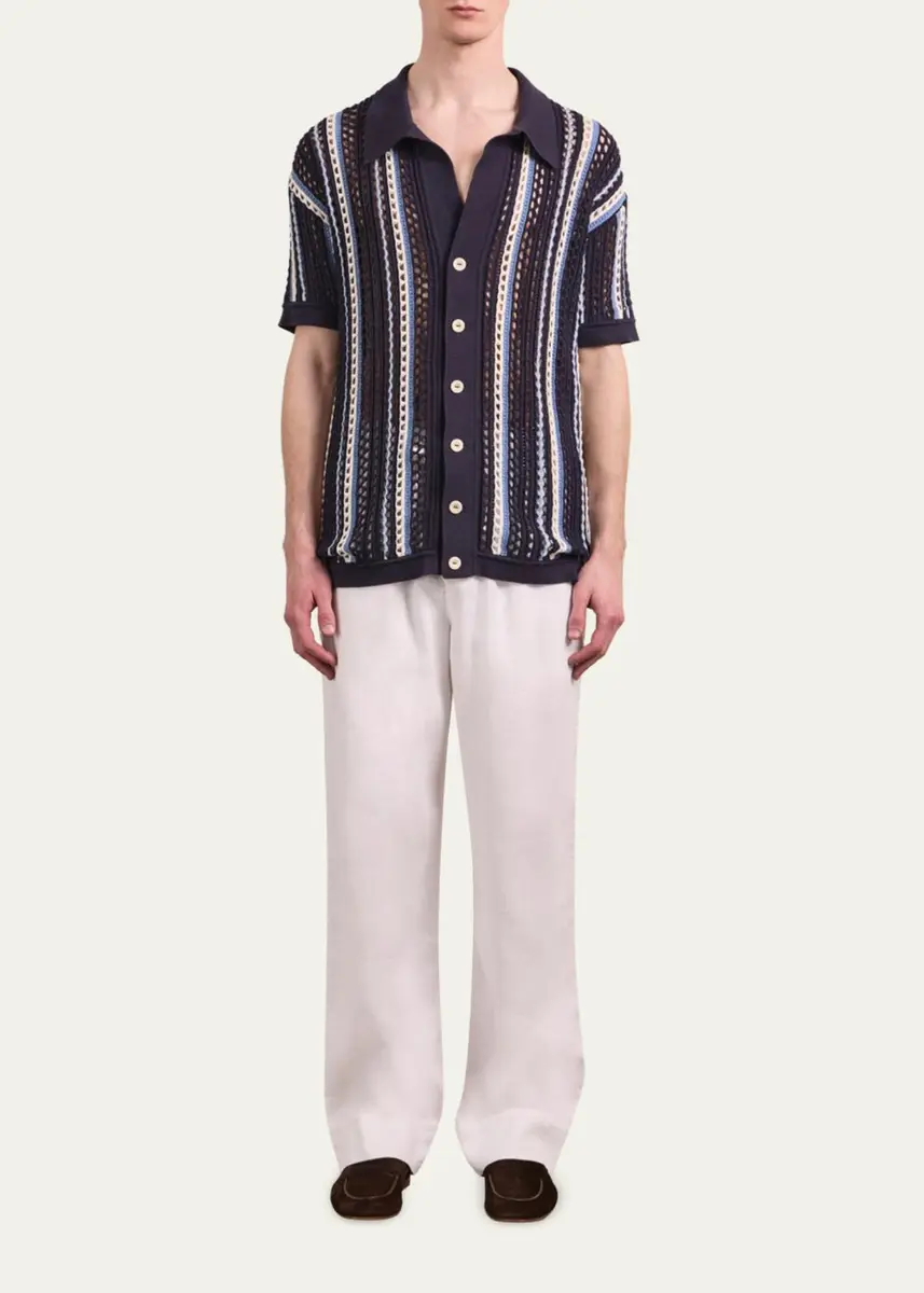 Frescobol Carioca Men's Striped Short-Sleeve Crochet Cardigan | Thumbnail 2