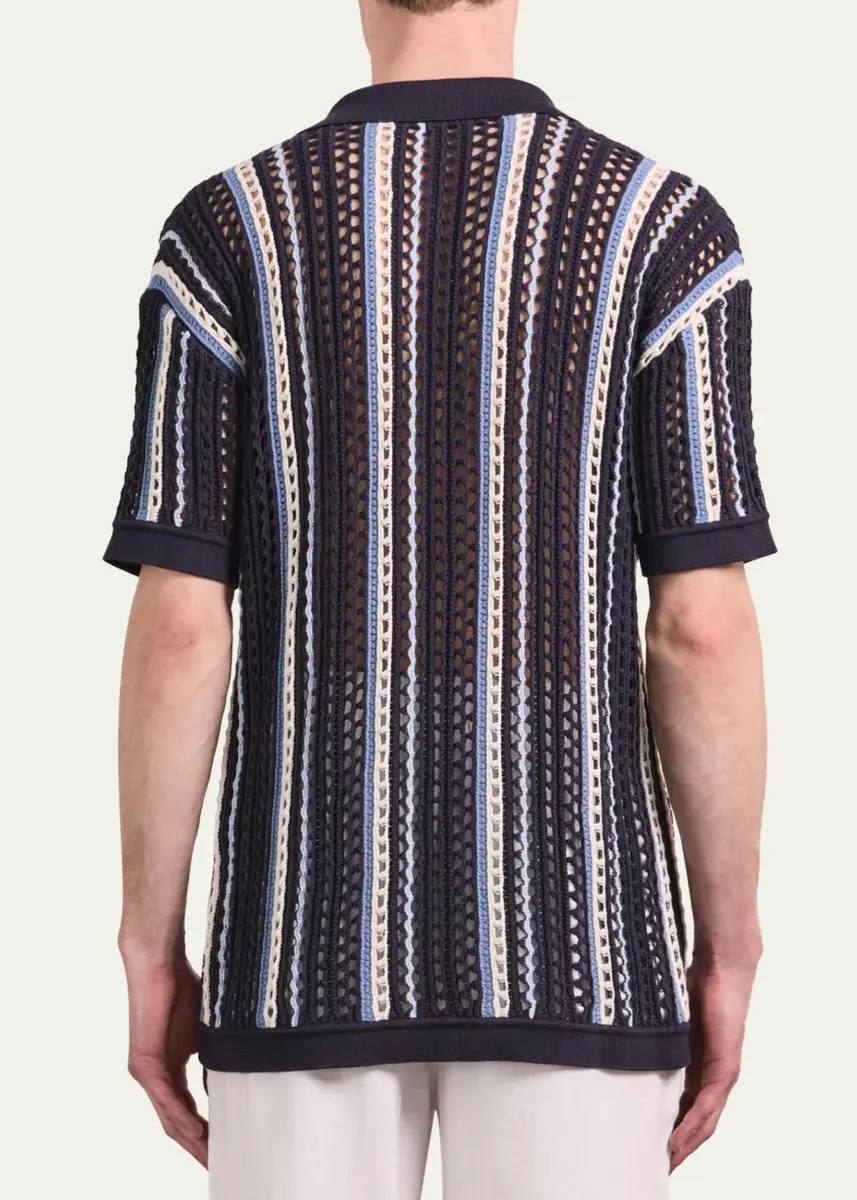 Frescobol Carioca Men's Striped Short-Sleeve Crochet Cardigan | Thumbnail 3