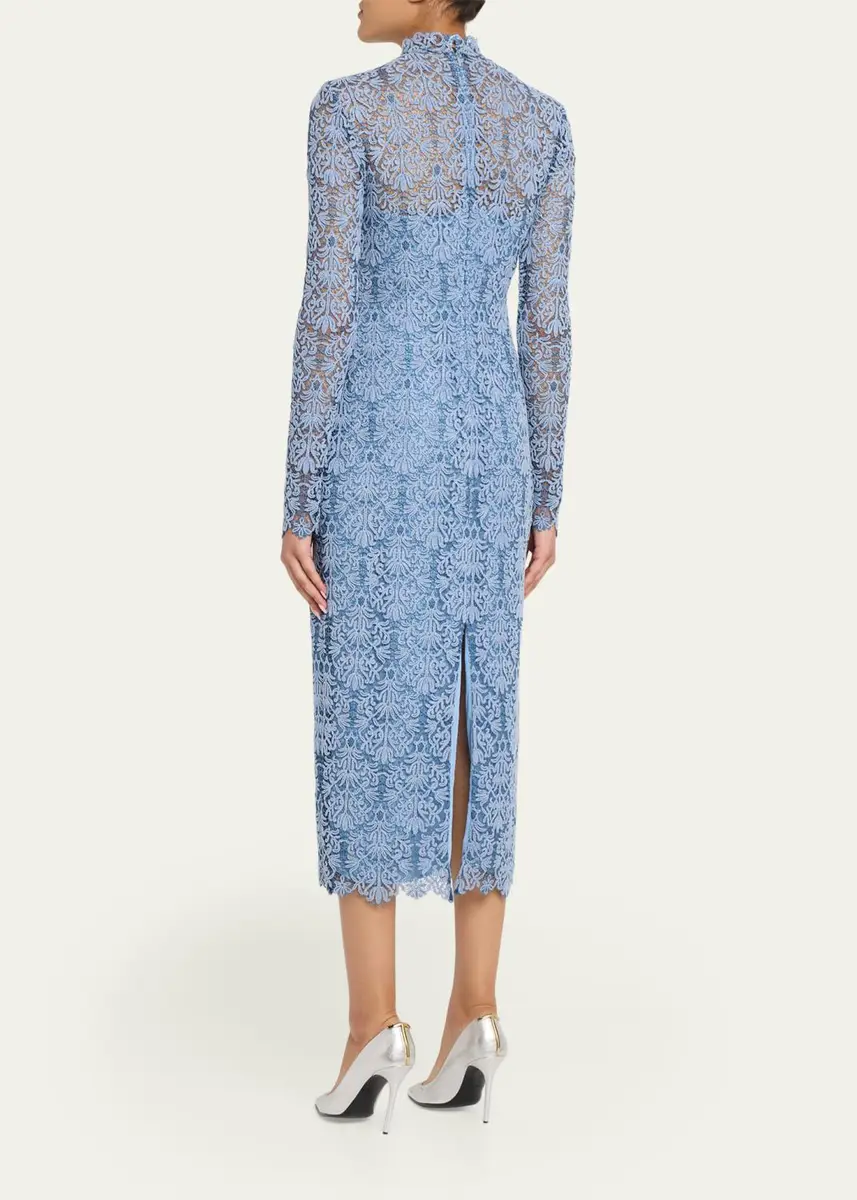 Lela Rose Chenille Lace Long-Sleeve Midi Dress | Thumbnail 3