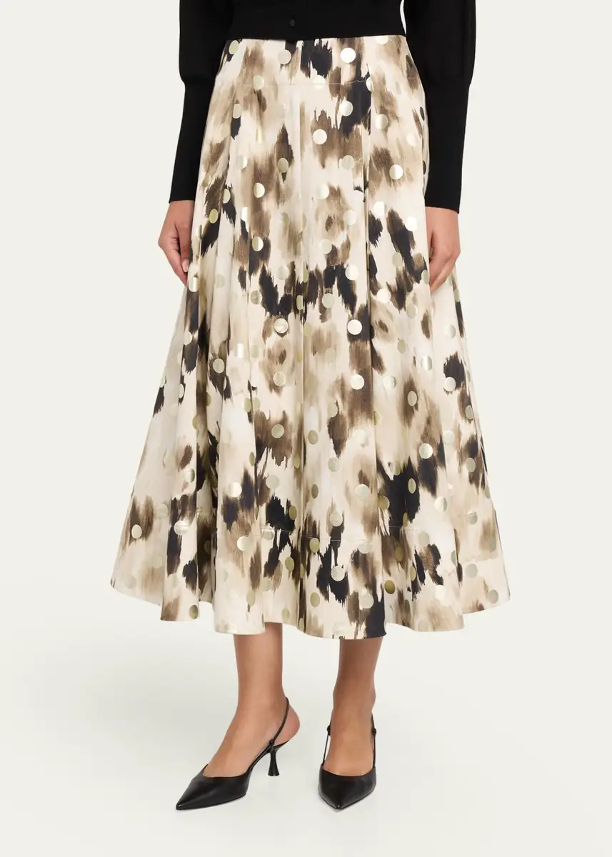 Lela Rose Ikat Metallic Polka-Dot Print Midi Skirt | Thumbnail 4