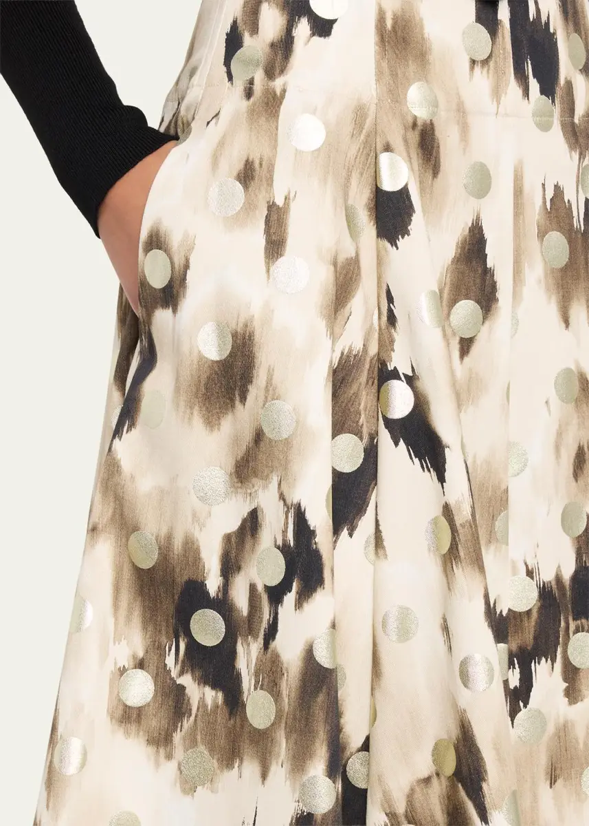 Lela Rose Ikat Metallic Polka-Dot Print Midi Skirt | Thumbnail 5