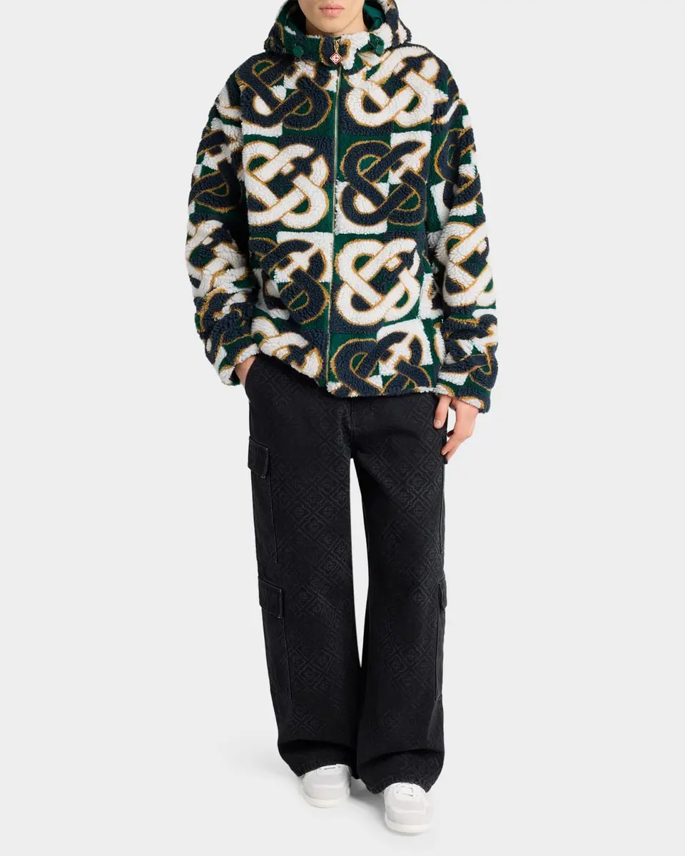 Casablanca Men's Check Monogram Hooded Fleece Jacket | Thumbnail 2 Casablanca Men's Check Monogram Hooded Fleece Jacket | Thumbnail 2