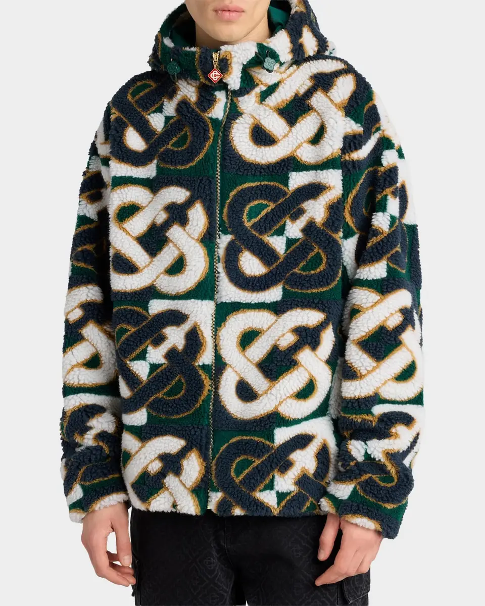 Casablanca Men's Check Monogram Hooded Fleece Jacket | Thumbnail 4 Casablanca Men's Check Monogram Hooded Fleece Jacket | Thumbnail 4