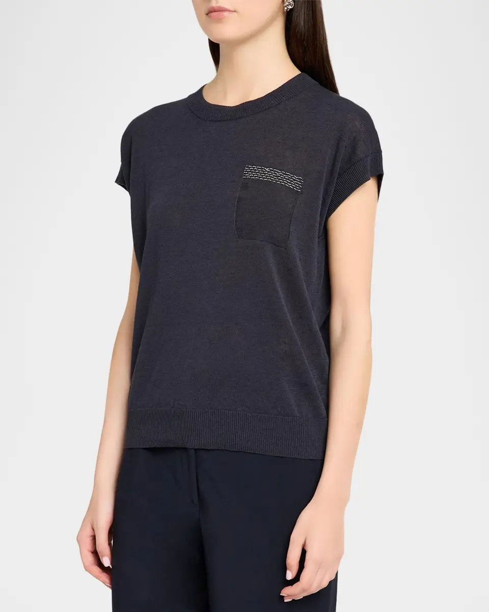 PESERICO Faux Patch Pocket Cap-Sleeve Sweater | Thumbnail 4 PESERICO Faux Patch Pocket Cap-Sleeve Sweater | Thumbnail 4