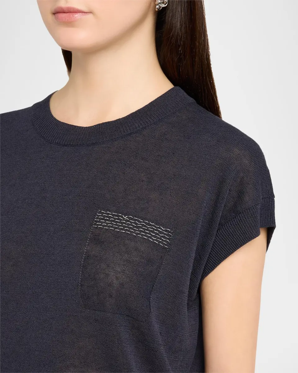 PESERICO Faux Patch Pocket Cap-Sleeve Sweater | Thumbnail 5 PESERICO Faux Patch Pocket Cap-Sleeve Sweater | Thumbnail 5