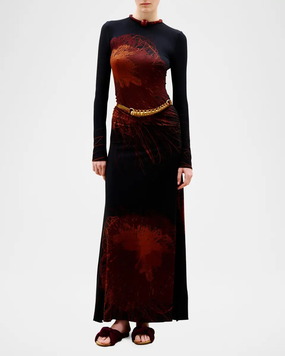 Silvia Tcherassi Gabbice Bead Tubular Collar Long-Sleeve Maxi Dress | Thumbnail 2 Silvia Tcherassi Gabbice Bead Tubular Collar Long-Sleeve Maxi Dress | Thumbnail 2