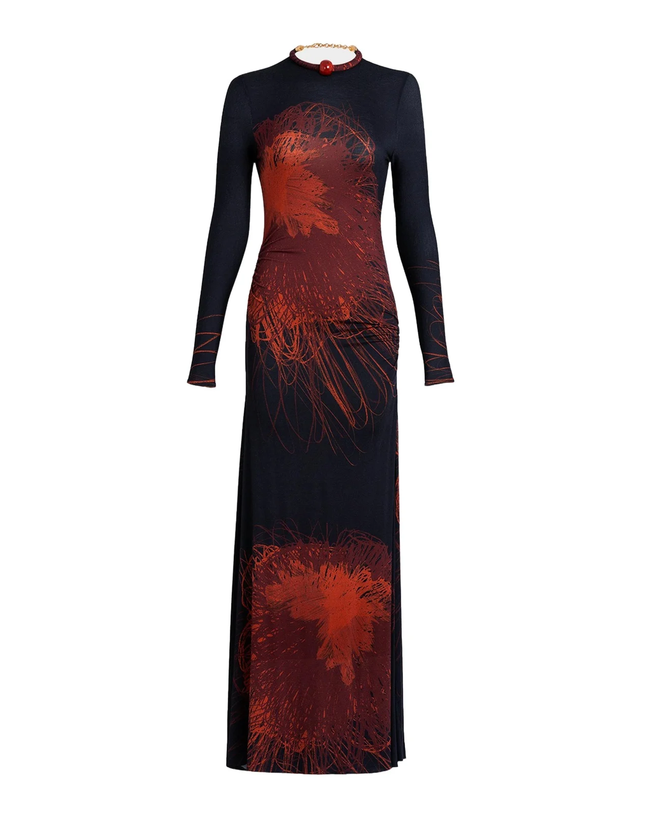 Gabbice Bead Tubular Collar Long-Sleeve Maxi Dress