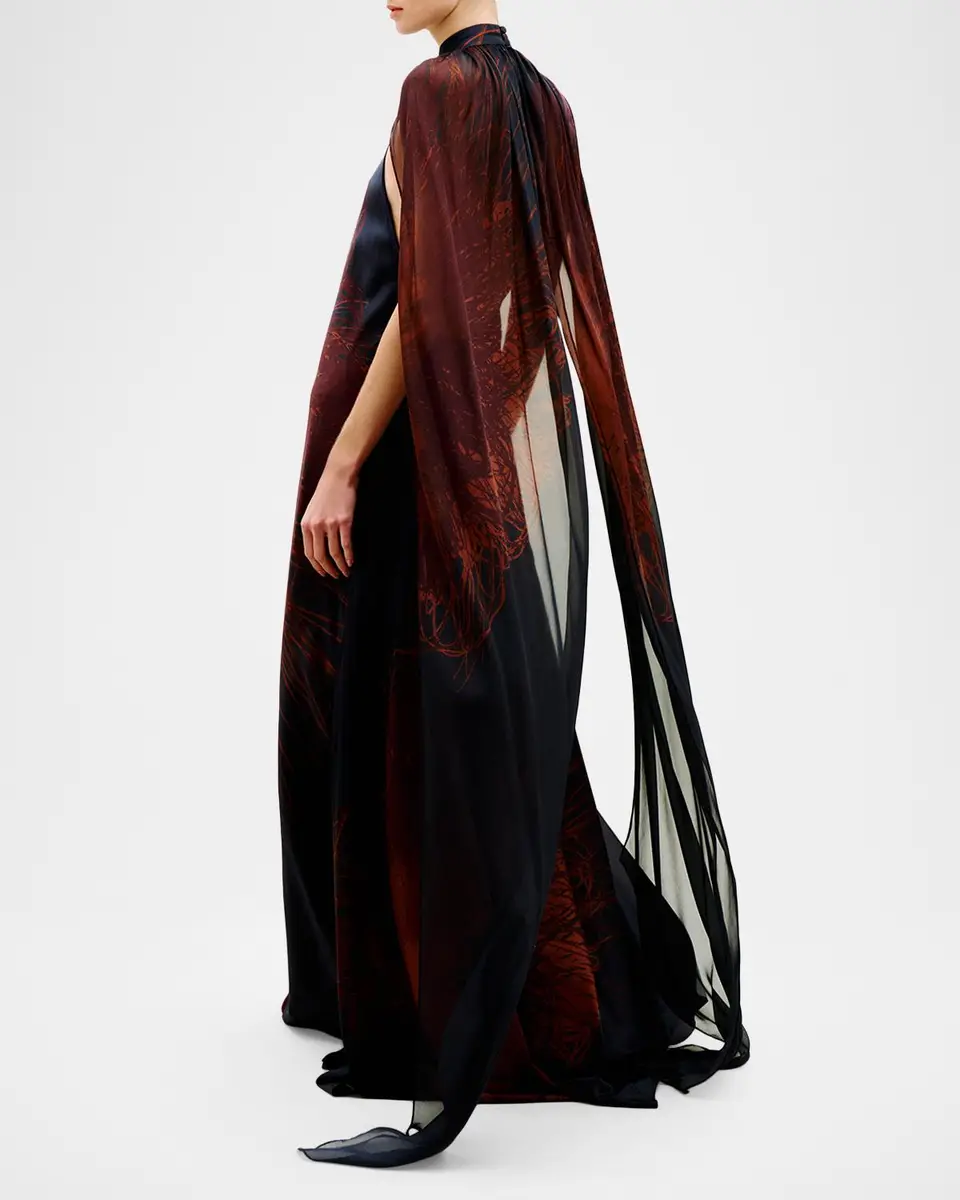 Silvia Tcherassi Sabina Maxi Dress with Cape | Thumbnail 3