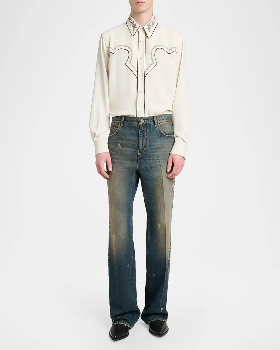 AMIRI Men's Embroidered-Trim Western Shirt | Thumbnail 2