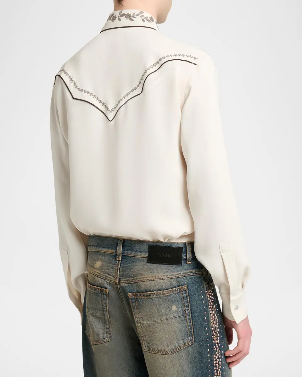 AMIRI Men's Embroidered-Trim Western Shirt | Thumbnail 3