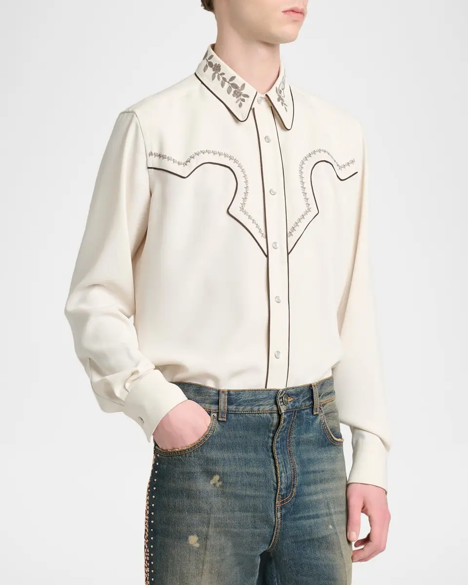 AMIRI Men's Embroidered-Trim Western Shirt | Thumbnail 4