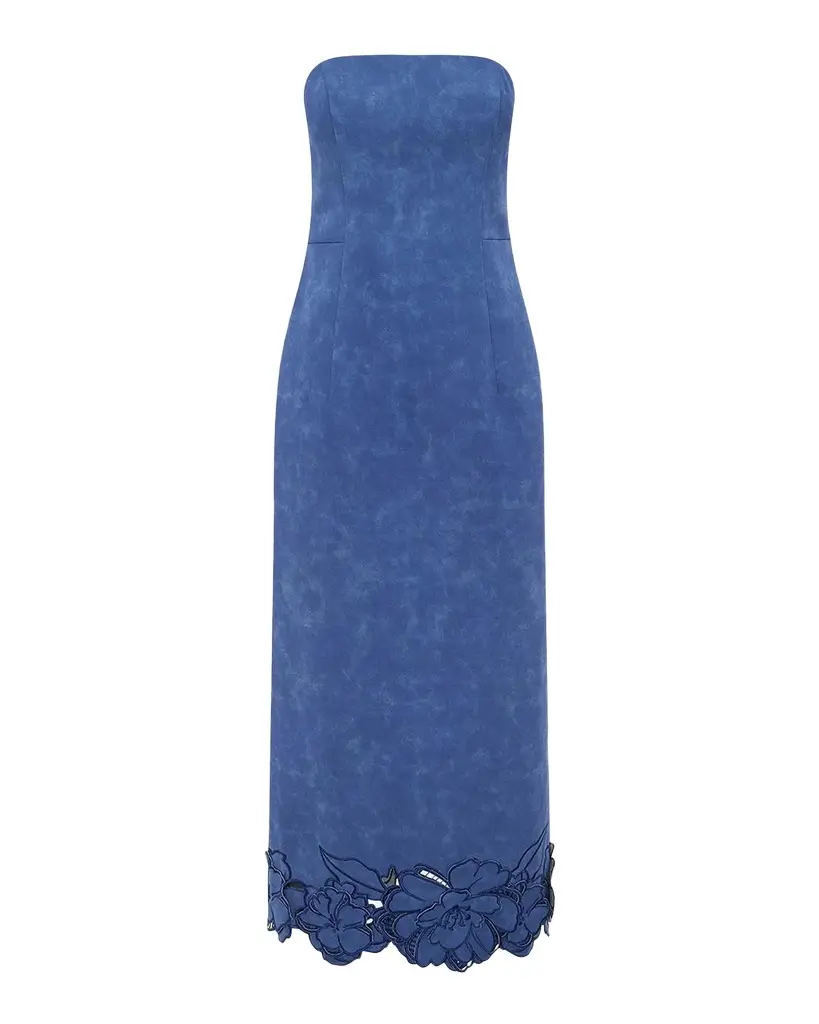 LEO LIN Rayna Strapless Vegan Suede Midi Dress
