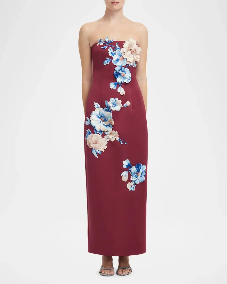 LEO LIN Rayna Strapless Floral Applique Column Gown | Thumbnail 4 LEO LIN Rayna Strapless Floral Applique Column Gown | Thumbnail 4