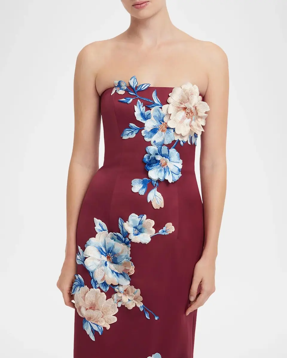 LEO LIN Rayna Strapless Floral Applique Column Gown | Thumbnail 5 LEO LIN Rayna Strapless Floral Applique Column Gown | Thumbnail 5