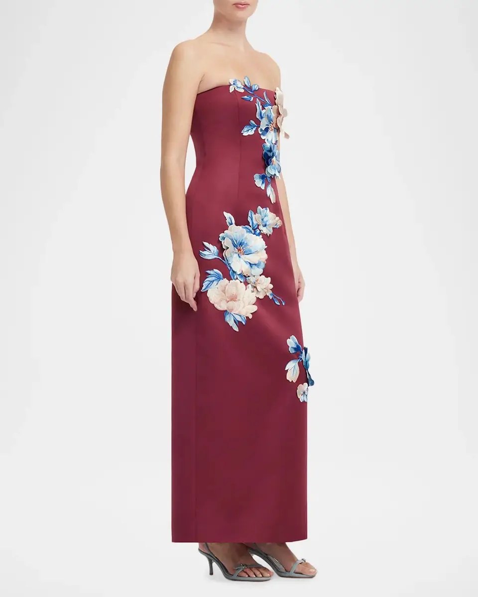LEO LIN Rayna Strapless Floral Applique Column Gown | Thumbnail 6 LEO LIN Rayna Strapless Floral Applique Column Gown | Thumbnail 6