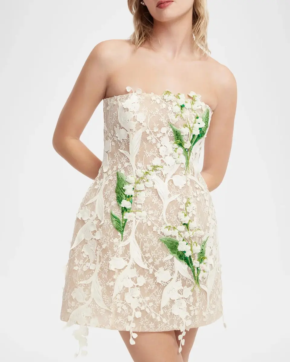 LEO LIN Roselle Strapless Fit-&-Flare Lace Mini Dress | Thumbnail 5 LEO LIN Roselle Strapless Fit-&-Flare Lace Mini Dress | Thumbnail 5