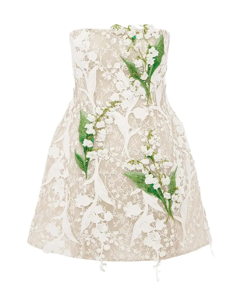 Roselle Strapless Fit-&-Flare Lace Mini Dress