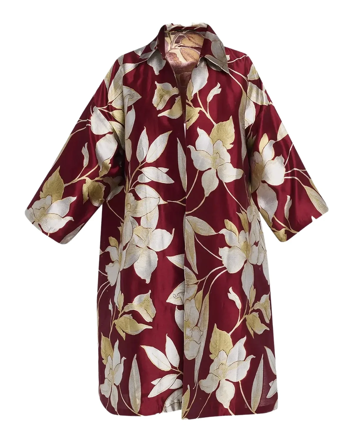 Sloped Shoulder Wide A-Line Open Jacket With Collar - 3/4 Length Sloped Shoulder Wide A-Line Open Jacket With Collar - 3/4 Length