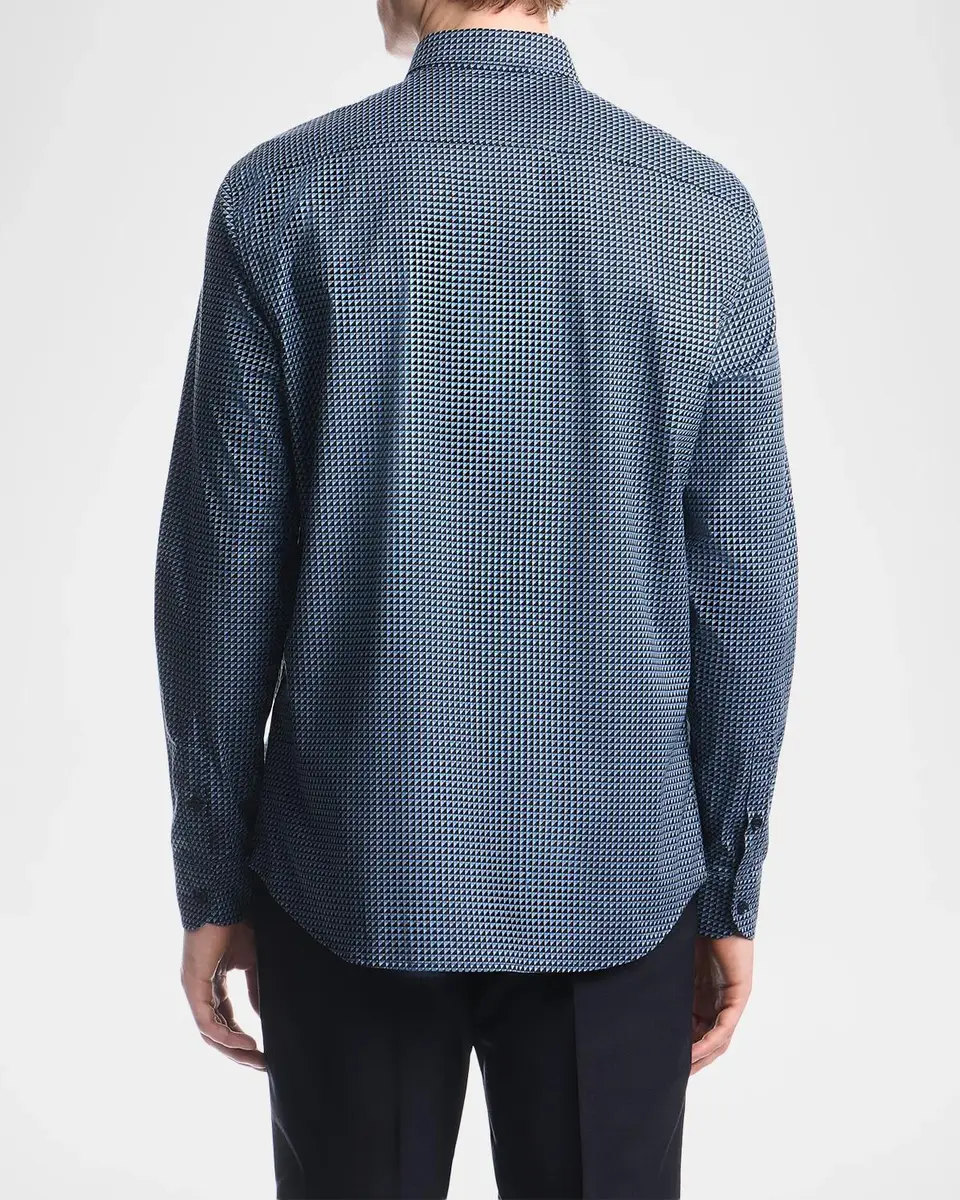 Emporio Armani Men's Geometric Cotton-Stretch Sport Shirt | Thumbnail 3