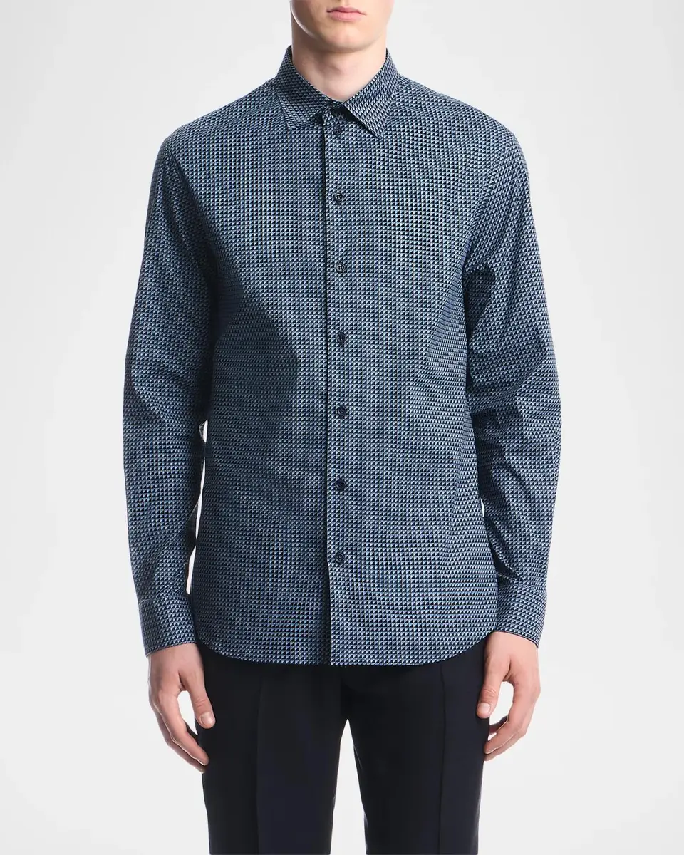 Emporio Armani Men's Geometric Cotton-Stretch Sport Shirt | Thumbnail 4