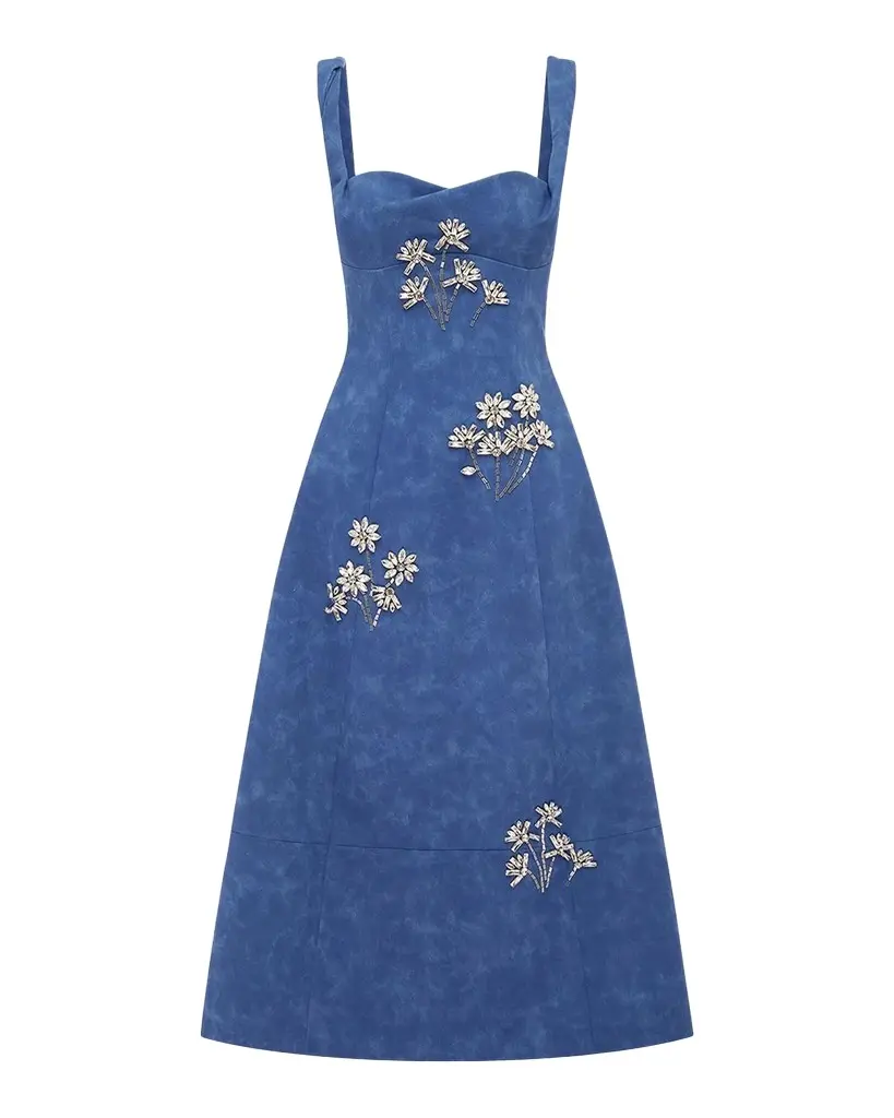 LEO LIN Beatrice Crystal-Embellished Vegan Suede Midi Dress